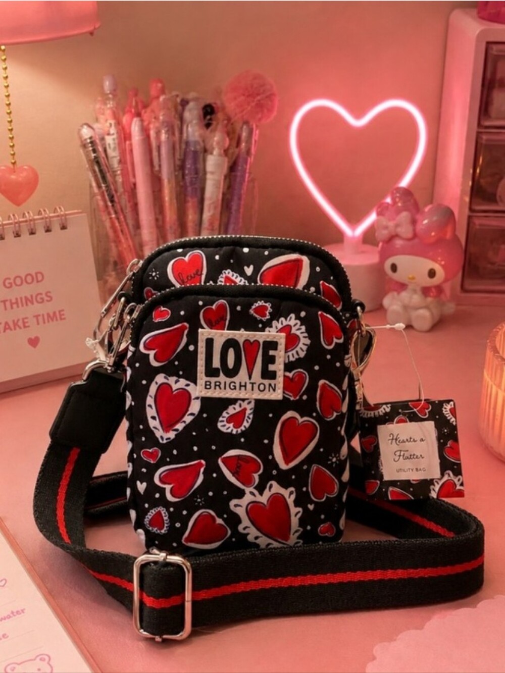 Brighton- Hearts ♥️ A Flutter Utility Bag-Crossbody 🖤🤍 - Picture 5 of 7
